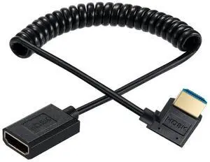 BUCIER 8K HDMI Extension Cable, 4Ft Coiled HDMI 2.1 Male to Female 90 Degree Angle Spiral Extender Cord, High Speed Supports 48Gbps 8K@60 for Camera, Camcorder, Monitor TV, PC and More (Right Angle)