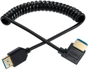 BUCIER 8K HDMI Cable, 4Ft Coiled HDMI 2.1 Male to Male 90 Degree Angle Spiral Extender Cord, High Speed Supports 48Gbps 8K@60 for Camera, Camcorder, HD TV, PC and More (Right Angle)