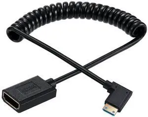 BUCIER Mini HDMI to HDMI Coiled Cable, 90 Degree Angle High Speed 48Gbps 8K@60Hz 4K@120Hz for Camcorder, HD TV, PC and More 1.2M/4FT