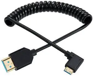 BUCIER Mini HDMI to HDMI Coiled Cable, 90 Degree Angle 8K Mini HDMI Male to HDMI Male Spring Cord 2.1V 8K@60Hz 4K@120Hz for Tablet Graphics/Video Card, Laptop, and More (1.2M/4FT) (Left Angle)