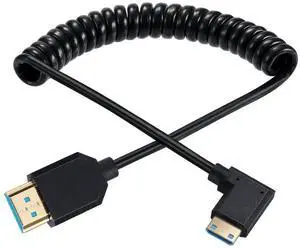 BUCIER Mini HDMI to HDMI Coiled Cable, 90 Degree Angle 8K Mini HDMI Male to HDMI Male Spring Cord 2.1V 8K@60Hz 4K@120Hz for Tablet Graphics/Video Card, Laptop, and More (1.2M/4FT) (Right Angle)