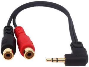 BUCIER 3.5mm to 2RCA Adapter Cable, 8 Inch Gold Plated 90 Degree Right-Angled 1/8" TRS Stereo Male to Dual RCA Female Y Splitter Adapter Cable(3.5M/2RCAF)