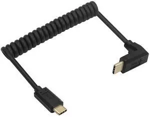 BUCIER Coiled USB 3.1 Type C Cable - 90 Degree Angle USB-C Male to Male Spring Spiral, 3A 10Gbps Fast Charging, Data Extension, Stretched 3.3FT/1M (M/M Up & Down)