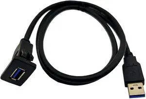 BUCIER Square USB 3.0 Flush Mount Cable, USB 3.0 Male to Female Flush Panel Mount Extension Cable for Car, Boat and Motorcycle Dashboard 1M/3ft