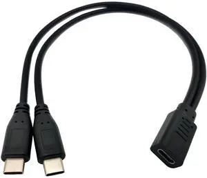 BUCIER USB C Splitter Charge Cable,1 Feet USB Type C 1 Female to 2 Dual Male Y Splitter Extension Charging Cable(Only for Charging,Can't Transmit Data)