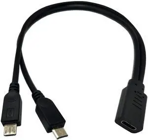 BUCIER USB C Splitter Charge Cable,1 Feet USB Type C Female to 2 Dual Micro USB Male Y Splitter Conversion Charging Cable