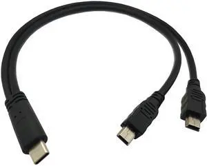 BUCIER USB Type C Male to 2* Mini USB Male Y Splitter Extension Charging Cable (1 Feet, Only for Charging)
