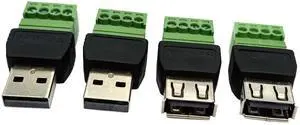 BUCIER 4Pack USB A Male & Female to 4 Pin Screw Terminal Solderless Bolt Screw Terminals Converter Charging Adapter