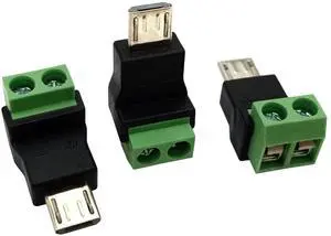 BUCIER 3Pack Micro USB 5 Pin Male to 2 Pin Screw Terminal Solderless Bolt Screw Terminals Converter Charging Adapter