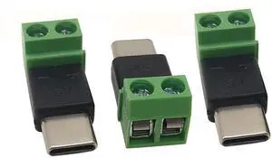 BUCIER 3Pack USB Type C Male to 2 Pin Screw Terminal Solderless Bolt Screw Terminals Converter Charging Adapter