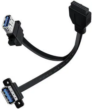 BUCIER USB 3.0 Front Panel Cable Extension with Panel Mount Holes 5Gbps Motherboard 19/20pin Header Splitter to 2 USB Female (30 cm)