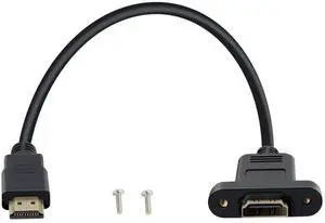 BUCIER HDMI Male Female Extension Cable with Panel 4K HDMI Short Extender with Screw Holes Panel Mounted, Apply to Blu Ray Players, HDTV, Xbox360, TV (0.3 m/1FT)