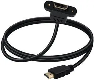 BUCIER HDMI Male Female Extension Cable with Panel 4K HDMI Short Extender with Screw Holes Panel Mounted, Apply to Blu Ray Players, HDTV, Xbox360, TV (1 m/3.3FT)