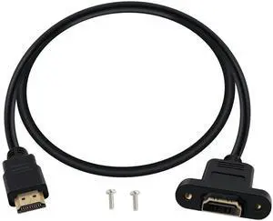 BUCIER HDMI Male Female Extension Cable with Panel 4K HDMI Short Extender with Screw Holes Panel Mounted, Apply to Blu Ray Players, HDTV, Xbox360, TV (0.5 m/1.6FT)