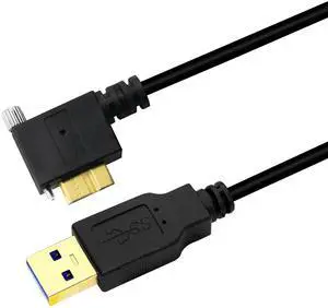 BUCIER 3M USB 3.0 A Male to 90 Degree Micro B Male Cable with Locking Screws for Hard Drive, Smartphone, Tablet and PC