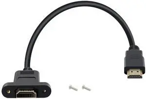 BUCIER 4K HDMI Cable Male to Female High Speed HDMI Extension Cable, with Screw Holes Panel Mounted HDMI Expansion Cable Suitable for Blu Ray Players, HDTV, Xbox360, 3D TV (1.5FT)