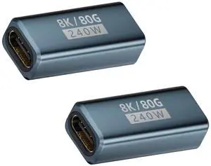 BUCIER 240W USB C Coupler 2-Pack, USB C Female to Female Adapter [80Gbps/240W PD/8K@60Hz] Type C Extender Adapter Support Thunderbolt 5/4 for iPhone 15, MacBook, Steam Deck, Switch