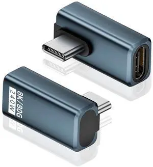 BUCIER 2-Pack Right Angle USB C Adapter, 80Gbps/240W PD/8K@60Hz, USB C Right Angle Adapter 90 Degree Type C Extender Support Thunderbolt 5/4 for iPhone 15, MacBook, Steam Deck, Switch