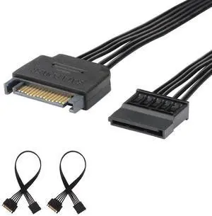 BUCIER [2-Pack] 15 Pin SATA Power Extension Cable, Male to Female Cable  10 inch, Black
