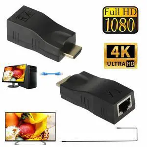 BUCIER 2Pcs 4K 1080P HDMI Extender to RJ45 Over Cat 5e/6 Network LAN Ethernet Adapter