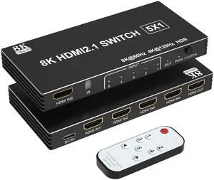 BUCIER 8K HDMI Switch 4K 120Hz - 5 in 1 Out HDMI Splitter Switcher 8K@60Hz 4K@120Hz with Remote 3D HDR10+ HDCP 2.3 CEC, Use for PS5/4/3 Xbox DVD Player Fire Stick Roku TV PC Nintendo Switch
