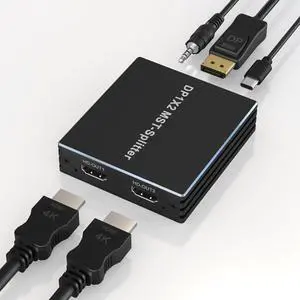 BUCIER DisplayPort to Dual HDMI Adapter DP to HDMI Splitter for Dual Monitors - 4K@60Hz Displayport to HDMI Splitter Extended Display MST 1 in 2 Out Hub for PC, Graphic Card and More
