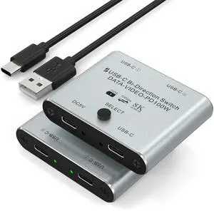 BUCIER 8K USBC Switch USB C Switcher for 2 Computers - Bi Directional USB C KVM Switch Splitter for 8K@60Hz/4K@144Hz Video Transfer+100W Charging+10Gbps Data, with Power Cable