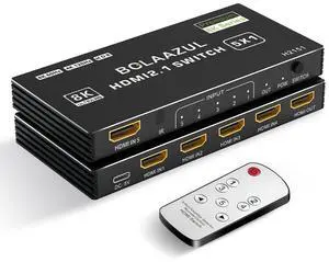 BUCIER 8K HDMI 2.1 Switch 120Hz 4K 5 in 1 Out, 8K@60Hz HDMI 2.1 Splitter Switcher Selector Box 5-Port with Remote 4K 120Hz 2K 144Hz, HDMI 5x1 HDR, 48Gbps, CEC, Dolby Vision, for Xbox Series X PS5