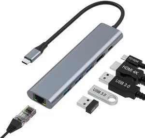 BUCIER USB C Hub HDMI with 4K, 6 in 1 USB C Docking Station with 3 USB 3.0 Ports, Type C with Ethernet Adapter for MacBook/Laptop/Surface, Laptop Docking Station with 100W PD Charging