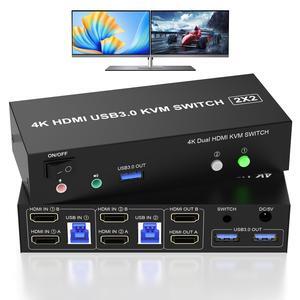 thumbnail image 2 of Cable Matters USB 3.0 KVM Switch HDMI 4K@60Hz For 2 Computers With 3X 5Gbps USB Ports, HDMI KVM Switch 2 Port - RF Remote Control Included 2 of 13