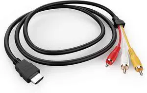 BUCIER HDMI to RCA Cable, 1080P 5ft/1.5m HDMI Male to 3-RCA Video Audio AV Cable Connector Adapter Transmitter for TV HDTV DVD (NO Signal Conversion Function)