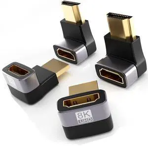 BUCIER 8K HDMI Right Angle Adapter [4 Pack], 90/270 Degree Dual Orientation HDMI 90 Degree Male to Female, 4K 120Hz 2.1 48Gbps Compatible with PS5, PC, Monitor, TV, Laptop