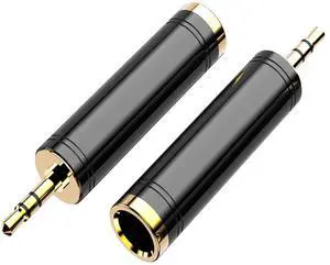 BUCIER 3.5mm to 1/4'' Stereo Gold-Plated Pure Copper Adapter, 1/8 Inch Mini Jack Male to 1/4 Inch Female Jack Stereo Adapter for Headphone Amp Adapte (2PACK-Black)