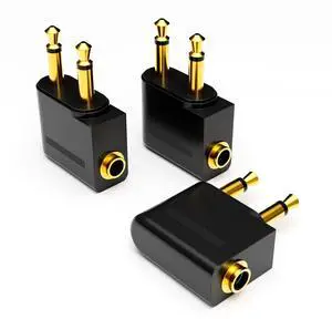 BUCIER Airplane Headphone Adapter, Gold Plated Dual 3.5mm Male to 3.5mm Female Airplane Headphone Adapter for Audio Jack to Plug Air Plane Flight Connector Dual Socket Earphone - 3pack