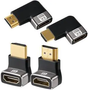 Right Angle 8K HDMI 2.1 Adapter Multi-Type 90 Degree and 270 Degree Adapter 4 Pack, HDMI Male to Female Vertical Connector Converter HDMI L Shape Extender, Support 8K@60Hz4K@120Hz4K@60Hz4K@30Hz