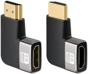 BUCIER 8K HDMI Flat 90 Degree and 270 Degree Gold Plated Adapter 2 Pack, Right Angle HDMI Male to Female Vertical Flat Adapter HDMI L Shape Extender, Supports 8K@60Hz4K@120Hz, for HDTV, Xbox One