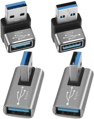 90 Degree USB 3.0 Adapter 4 Pack, Up and Down & Left and Right Right Angle USB A Male to Female Connector Converter USB L Shape Extender, Support Charge & Data Sync for PC, Laptop, Mouse, Keyboard