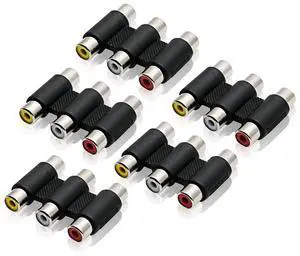 BUCIER RCA Coupler 5 Pack Audio Video Female to Female Connector 3-RCA Jacks to 3-RCA Jacks Adapter Jointer - White/Red/Yellow