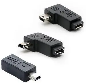BUCIER 90 Degree Left & Right Angle Mini USB Male to Micro USB Female Connector Adapter 3-Pack