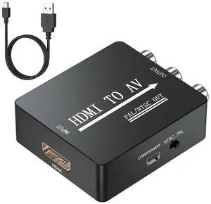 BUCIER HDMI to AV Converter, HDMI to RCA Converter, Supports PAL/NTSC for Apple TV, Roku, Fire Stick, Blu-ray, DVD Player, Older TV, Projector, (Single)