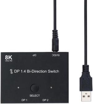 Displayport 1.4 KVM Switch Splitter 8K@30Hz 4K@120Hz 1x2 or 2x1 Bi-direction Switch Splitter DP Converter for Source and Display