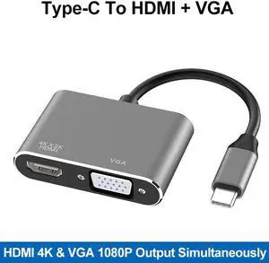 COFIER  USB3.1 Converter Portable Type-c To Hdmi Vga Type-c To Vga Adapter Cable Converter for MacBook Connected To Display/projector Grey