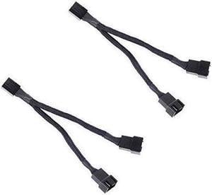 Black Sleeved PWM Fan Splitter Cable 1 to 2 Converter, 2 Pack