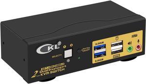 CKL 2 Port USB 3.0 KVM Switch Dual Monitor DisplayPort 1.4 4K@144Hz 8K@30Hz for 2 Computers or Laptops Sharing Extended Monitors, Keyboard and Mouse; Support Audio and Hotkey, CKL-622DP-4