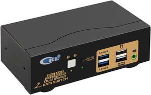 CKL USB 3.0 HDMI KVM Switch Dual Monitor 2 Port Extended Display 4K 60Hz with Cables and Audio 922HUA-3