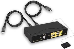 4K@60Hz 2 Port USB C KVM Switch with Audio, Dual Port USB-C KVM Switcher for 2 Computers/Mac/Mobile Sharing 1 Monitor, Keyboard and Mouse Support Most Operate System