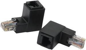 BUCIER 90 Degree RJ45 Ethernet LAN Male to Female Cat5 / Cat5e / Cat6 Extender Adapter(2-Pack) Black,(Up Angle)