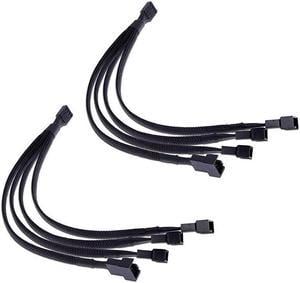 PWM Fan Splitter Cable 4 Pin Black Sleeved Case Fan Splitter Cable 1 to 4 Converter Braided Y Splitter Computer PC Fan Extension Power Cable 105 Inches 2 Pack