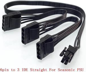 PCIe 6Pin to Dual 4Pin IDE Power Supply Cable for Seasonic KM3 Series X-750 X-850 SS-1050XP3 SS-1200XP3 M12II Evo Series 520 620 650 750 850 Snow Silent 750 1050 FOCUS PLUS Gold SSR-850FX/750FX