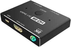 8K Switcher HDMI-Compatible 2.1 Switch Splitter KVM 2 in1 Out Ultra HD 8K@60Hz 4K@120Hz High Speed 48Gbps Switch Adapter with Switch Button for Computer Laptop 2 Sources to 1 Display